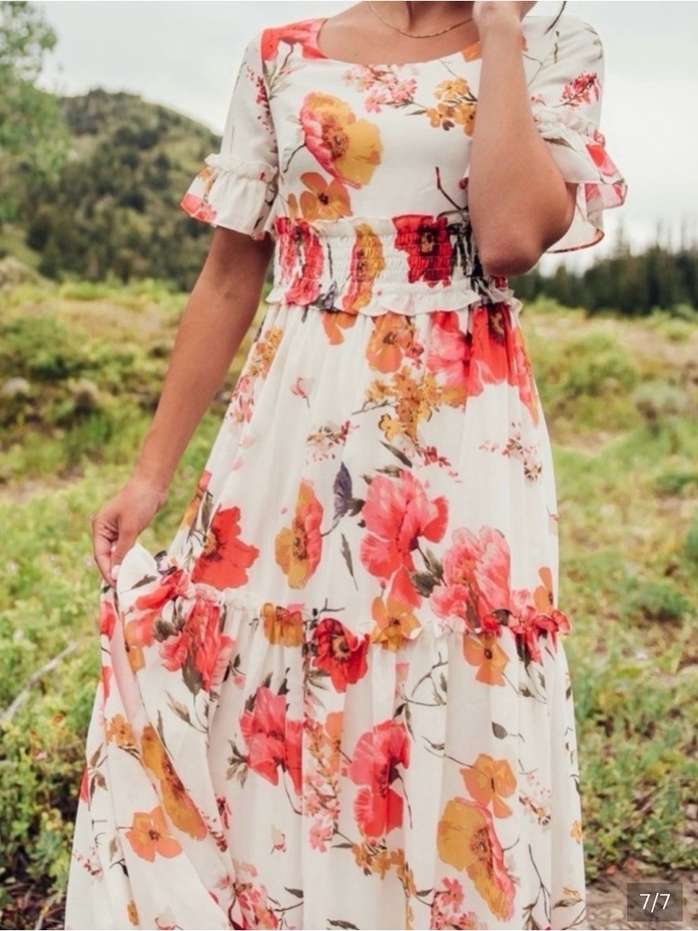 JessaKae Cream Floral Dress with Yellow & Pink Accents